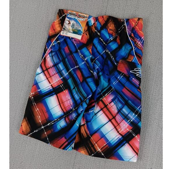 ZeroXposur Swim Trunks Boys Large 14-16 Red/Blue Pattern Drawstring Lined UPF50+ - Picture 6 of 12